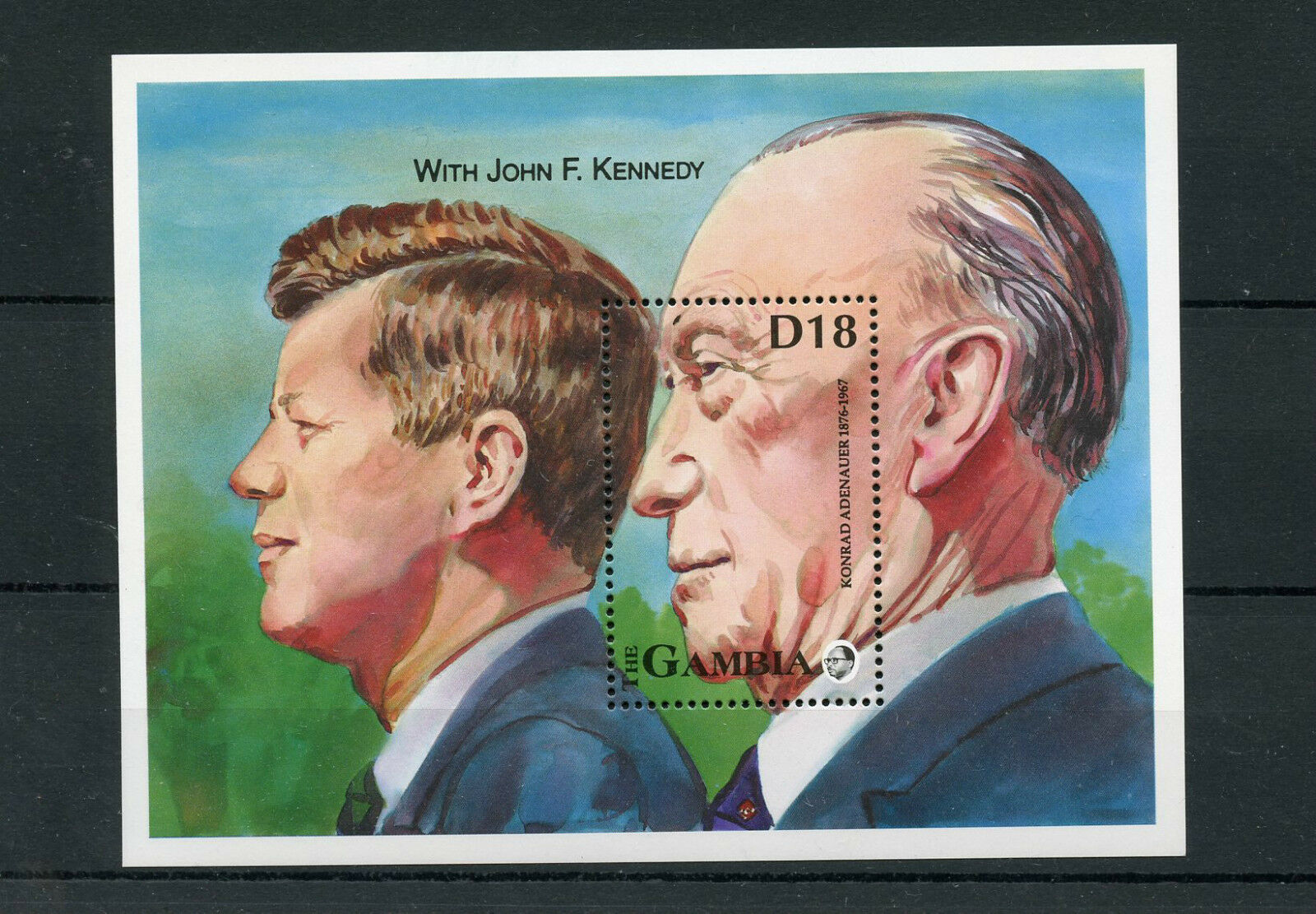 Gambia 1993 MNH Chancellor Konrad Adenauer with John F Kennedy 1v S/S JFK