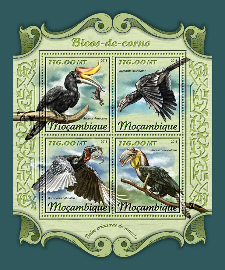 Mozambique 2018 MNH Birds on Stamps Hornbills Hornbill 4v M/S