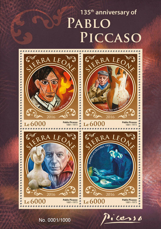 Sierra Leone 2016 MNH Art Stamps Pablo Picasso Paintings 4v M/S
