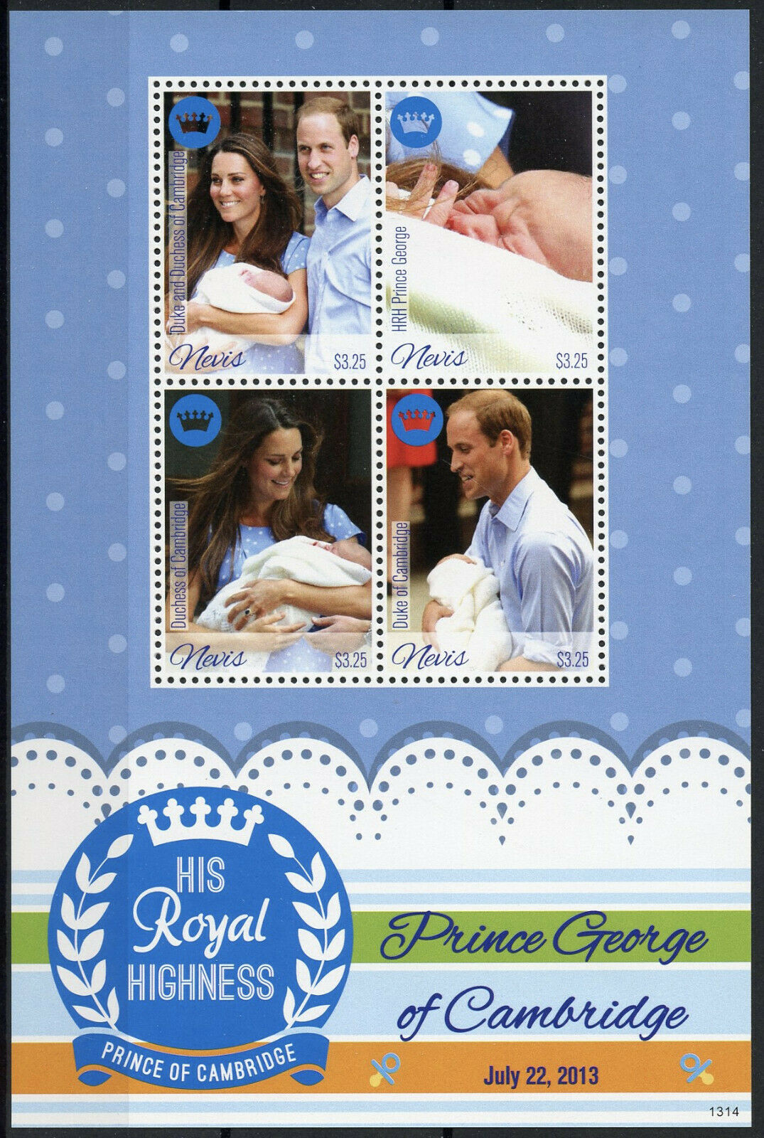 Nevis Royalty Stamps 2013 MNH Prince George Royal Baby William & Kate 4v M/S