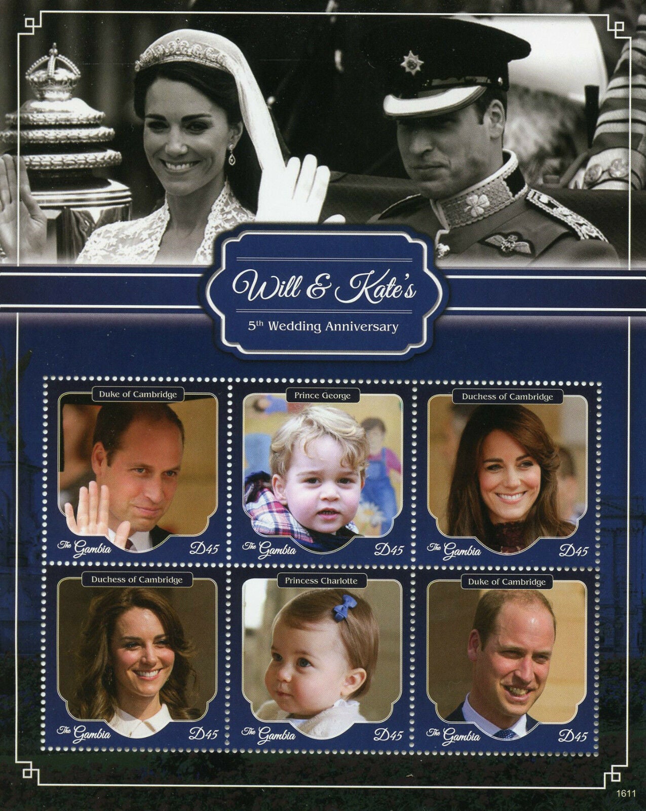 Gambia 2016 MNH Royalty Stamps Prince William & Kate 5th Wedding Anniv 6v M/S