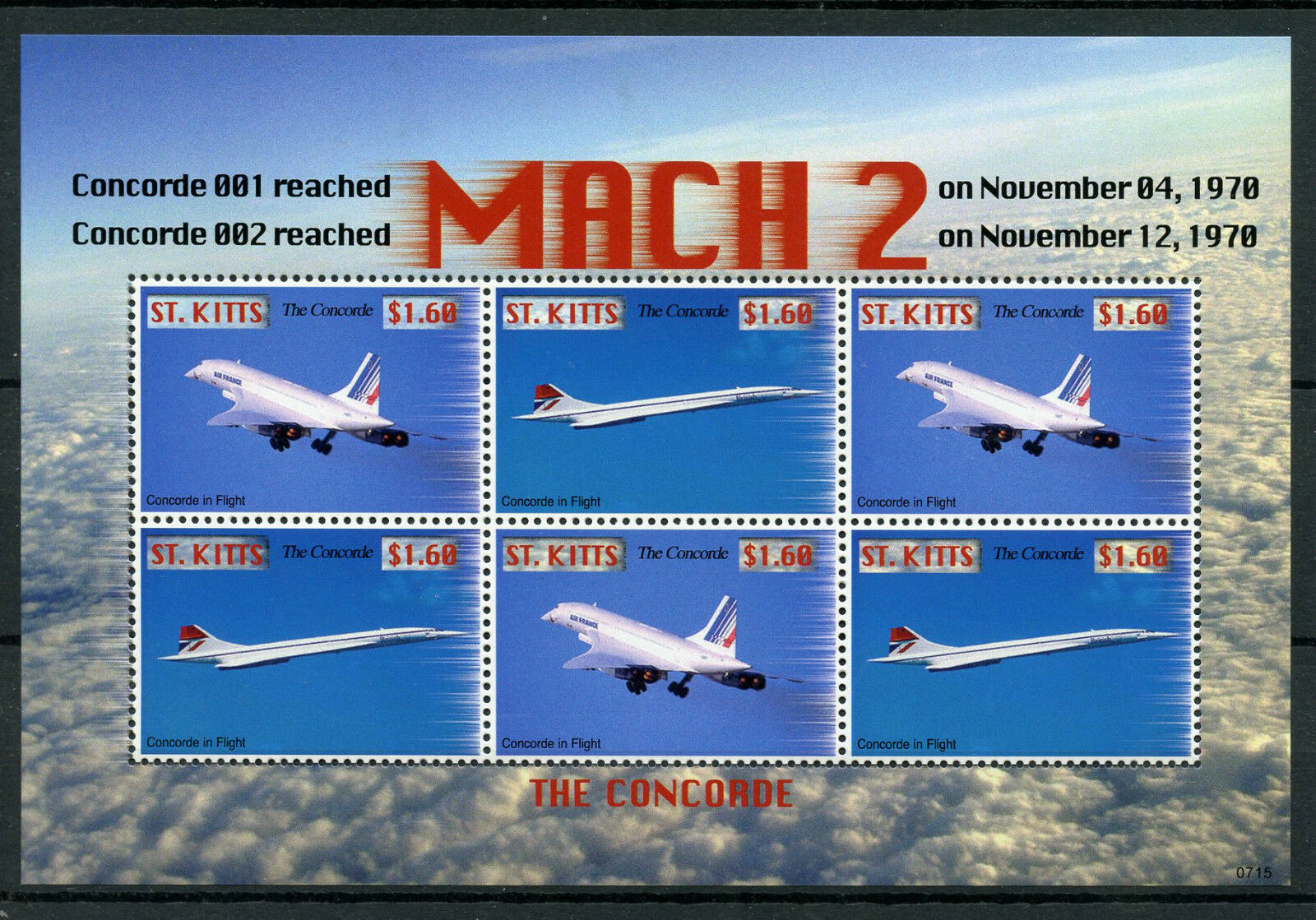 St Kitts 2007 MNH Concorde Mach 2 6v M/S Airplaines Jet Plane Aviation Stamps