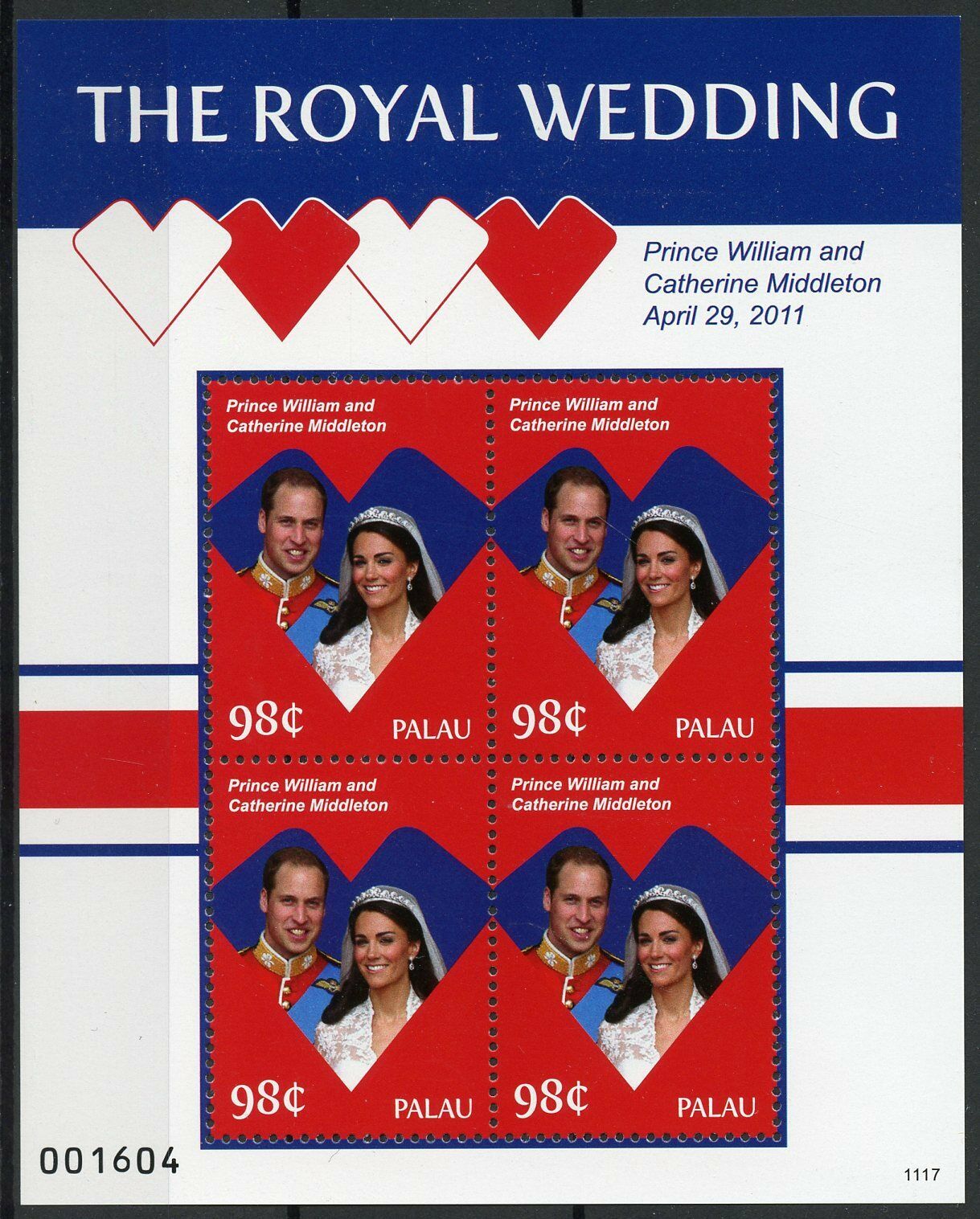 Palau Royalty Stamps 2011 MNH Royal Wedding Prince William & Kate 4v M/S