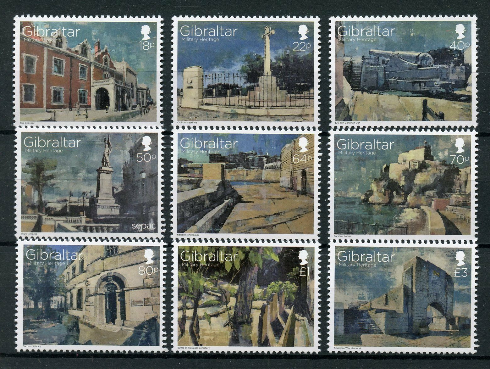 Gibraltar 2017 MNH Military Heritage War Memorials 9v Set Architecture Stamps
