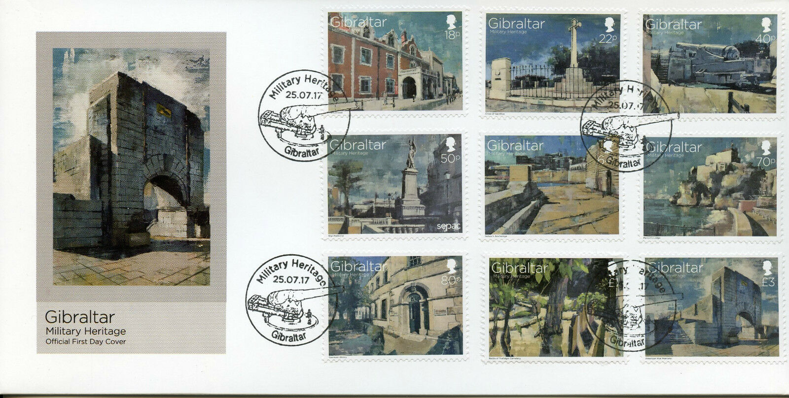 Gibraltar 2017 FDC Military Heritage War Memorials 9v Cover Architecture Stamps