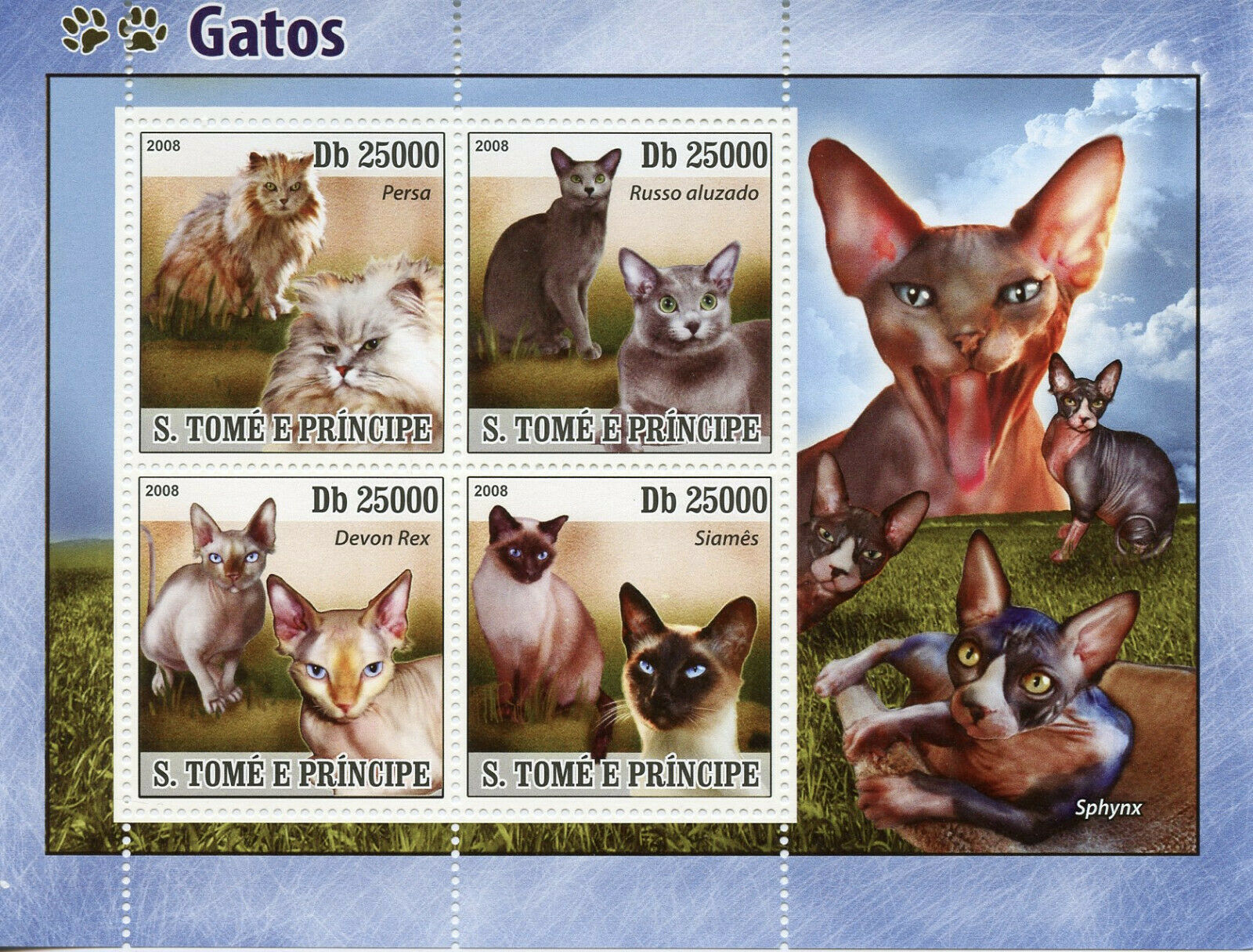 Sao Tome & Principe Cats Stamps 2008 MNH Persian Devon Rex Siamese Cat 4v M/S