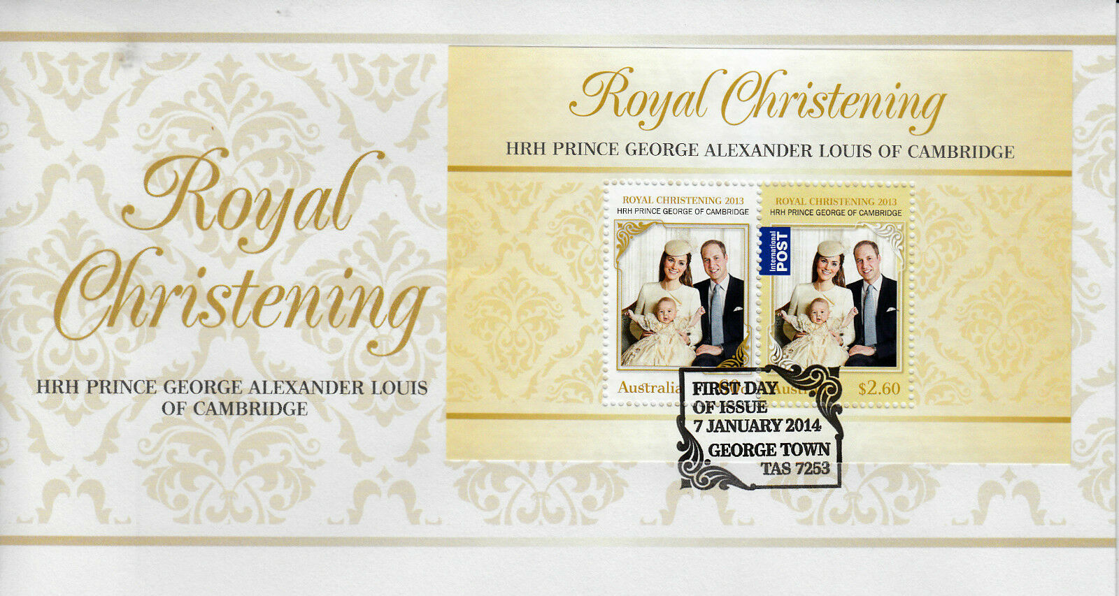 Australia 2014 FDC Royal Christening Baby HRH Prince George 2v M/S Cover William