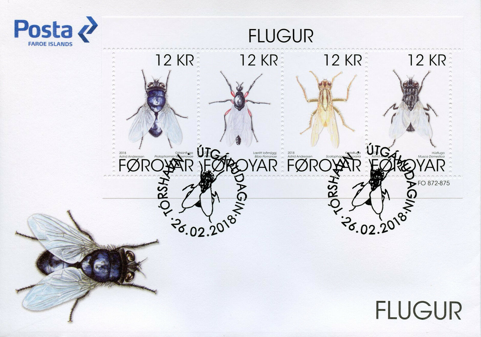 Faroes Faroe Islands 2018 FDC Flies 4v M/S Cover Fly Insects Stamps