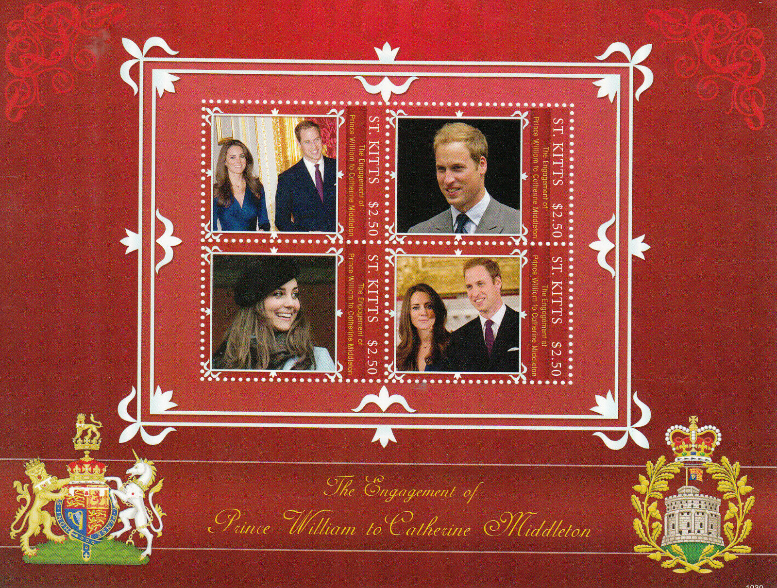 St Kitts 2010 MNH Royal Engagement 4v M/S II Prince William Kate Middleton