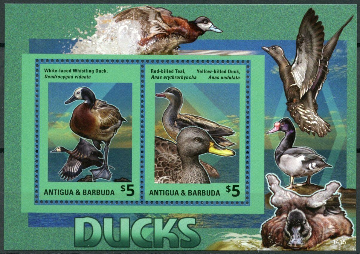 Antigua & Barbuda Birds on Stamps 2014 MNH Ducks Whistling Duck Teal 2v S/S I