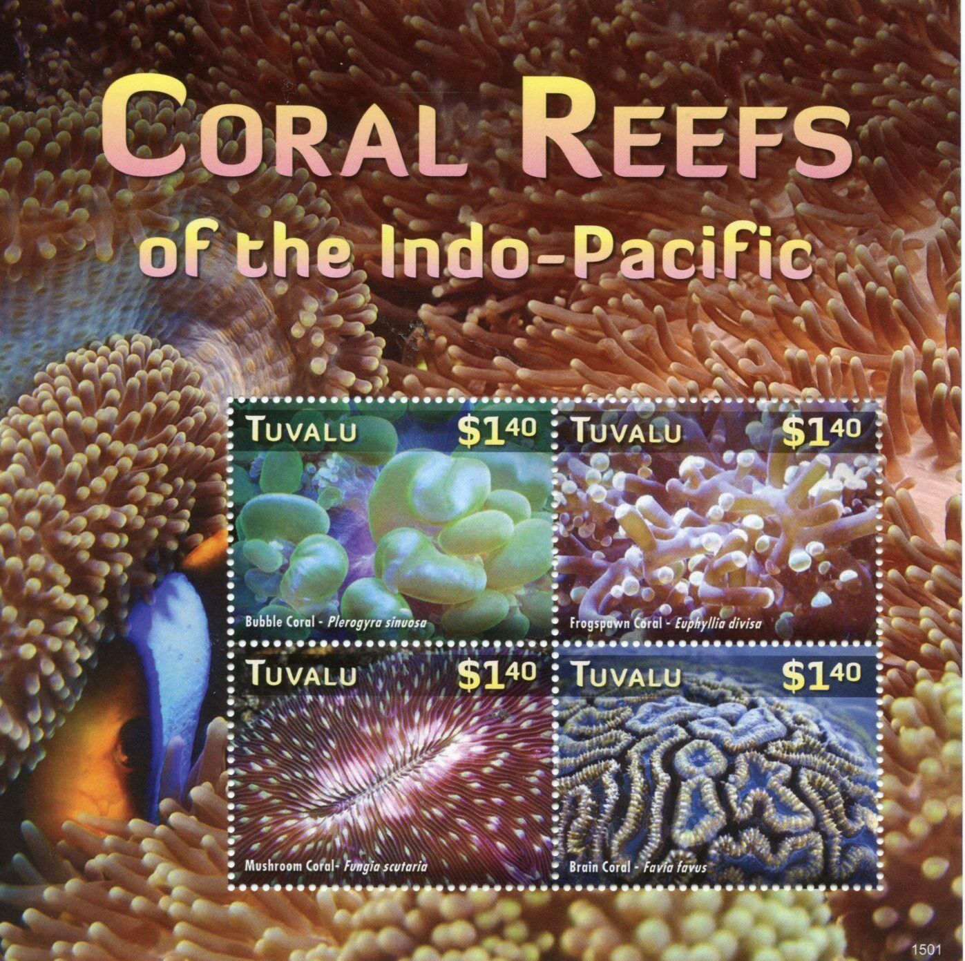 Tuvalu 2015 MNH Marine Animals Stamps Coral Reefs of Indo-Pacific Corals 4v M/S