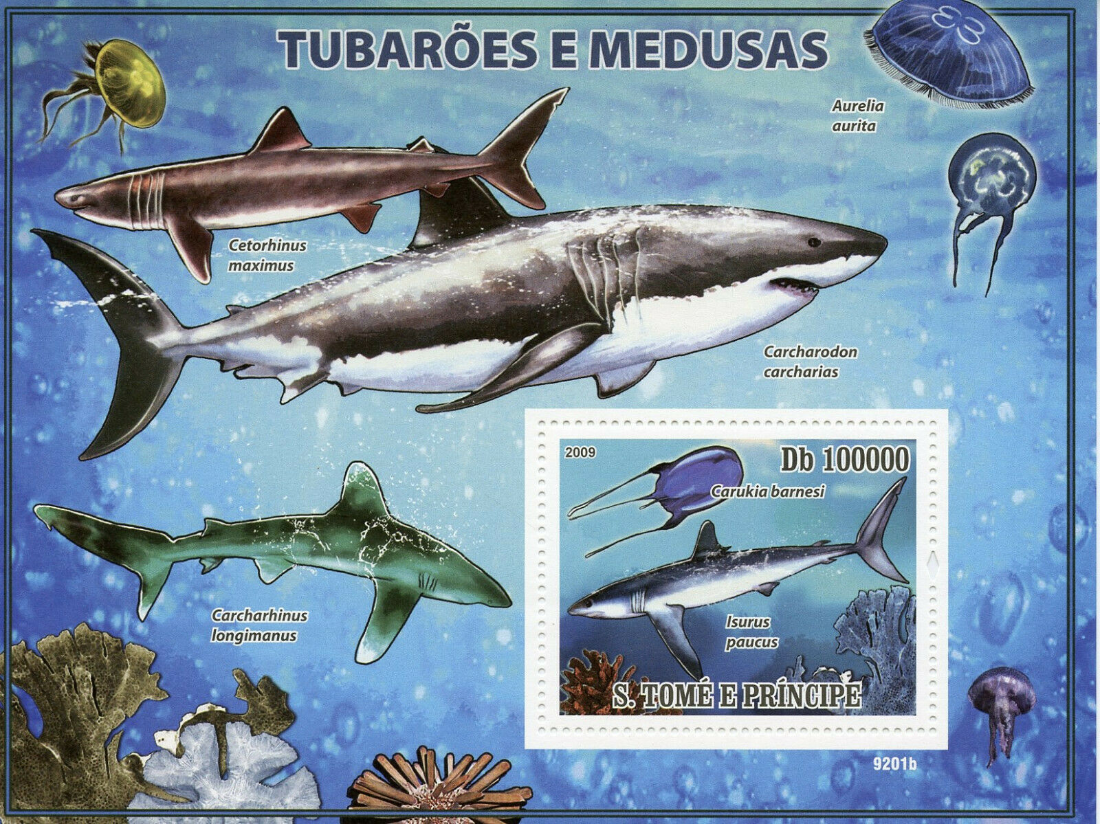 Sao Tome & Principe Marine Animals Stamps 2009 MNH Sharks & Jellyfish 1v S/S