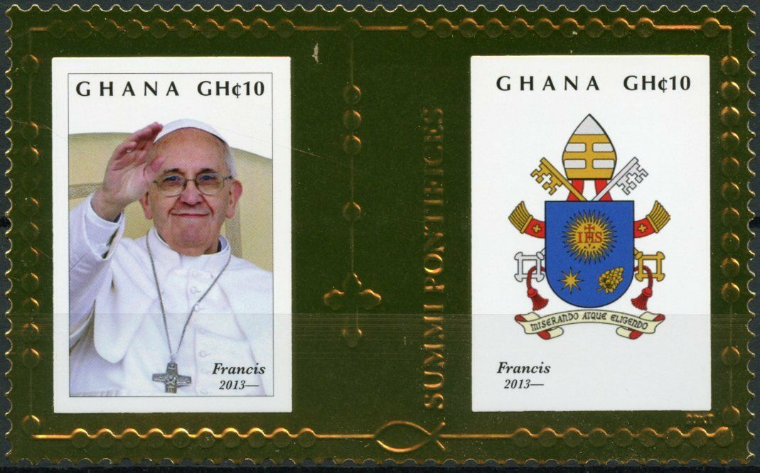Ghana Pope Francis Stamps 2013 MNH Famous People Popes 2v M/S Gold Stamp
