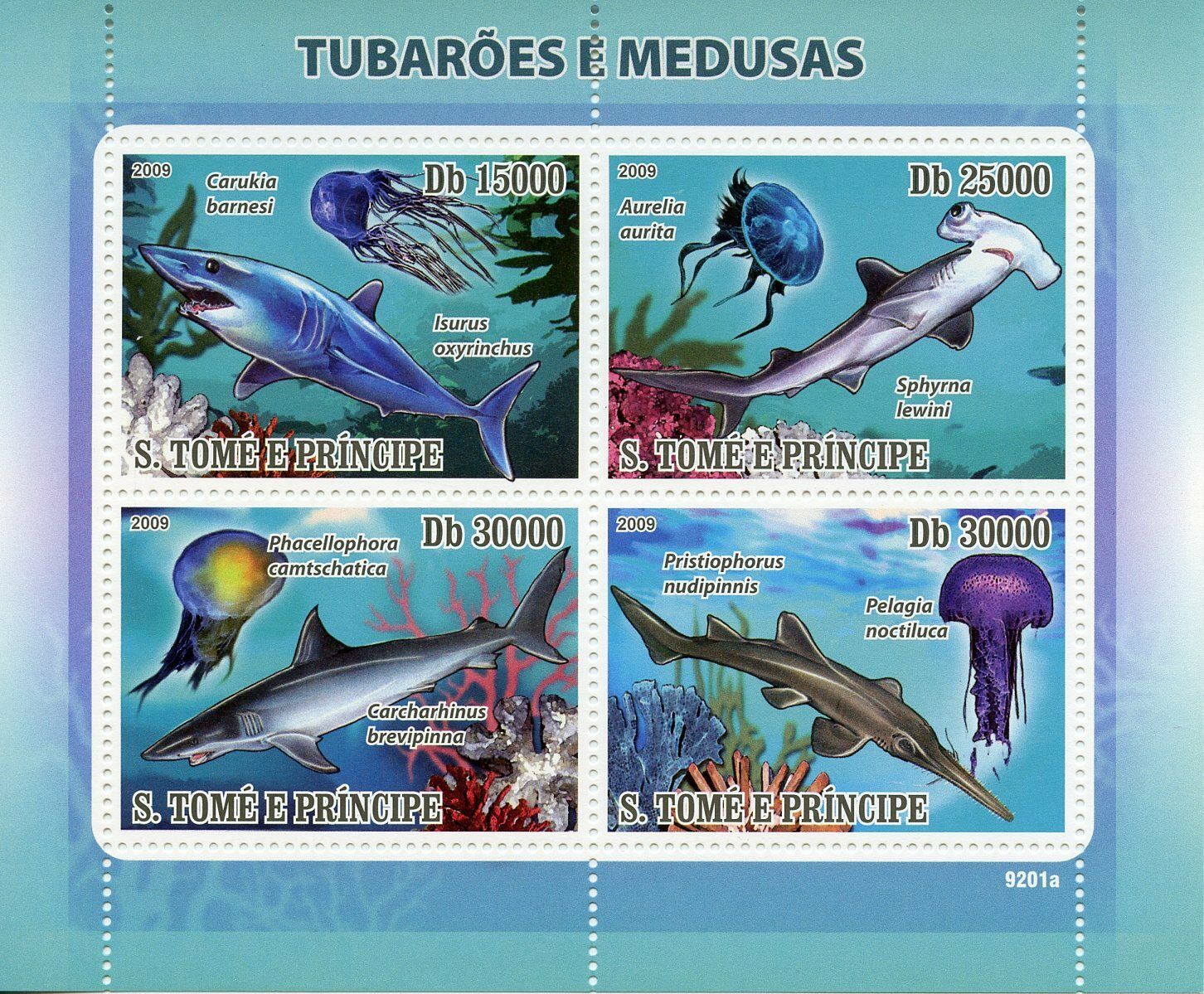 Sao Tome & Principe Marine Animals Stamps 2009 MNH Sharks & Jellyfish 4v M/S