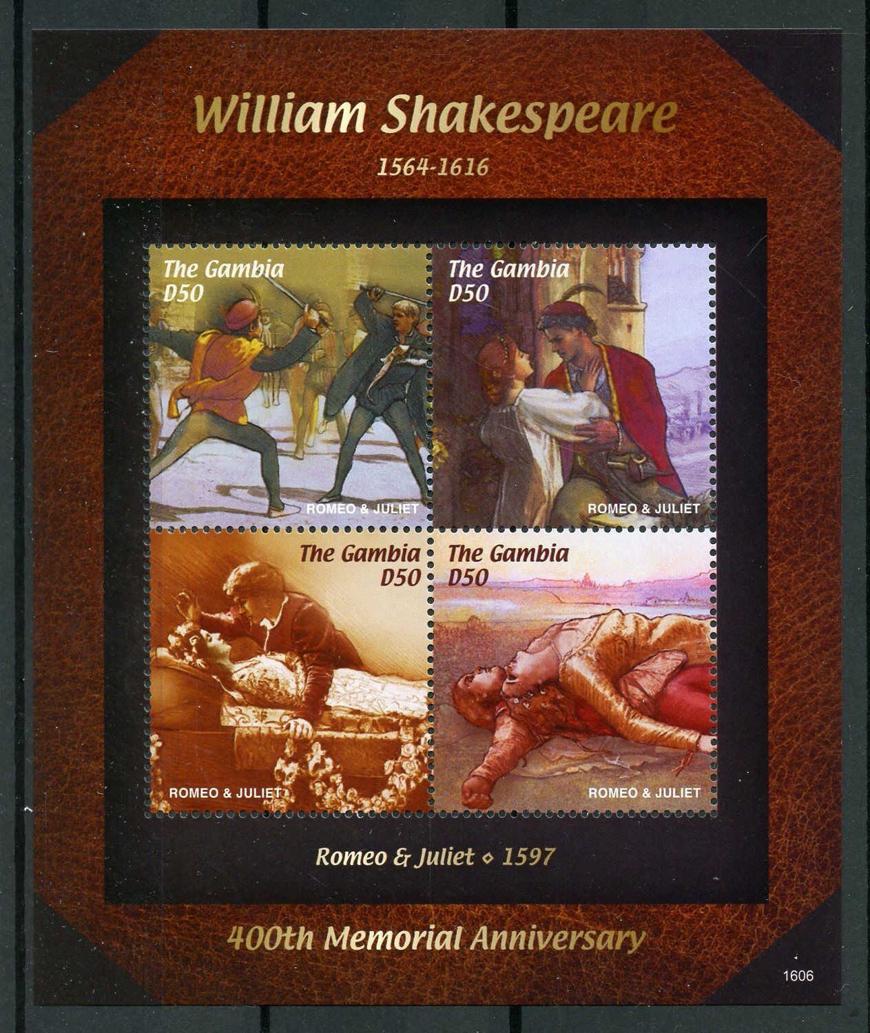 Gambia 2016 MNH William Shakespeare 400th Memorial Romeo & Juliet 4v M/S Stamps
