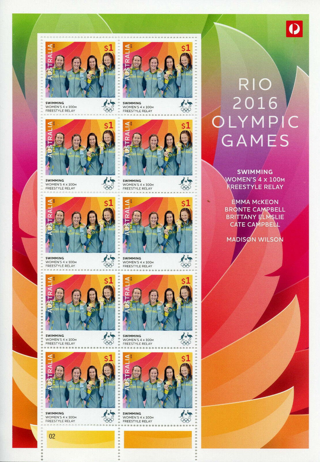 Australia 2016 MNH Rio Olympics Gold Medal Winners Women Swimming 10v M/S Stamps