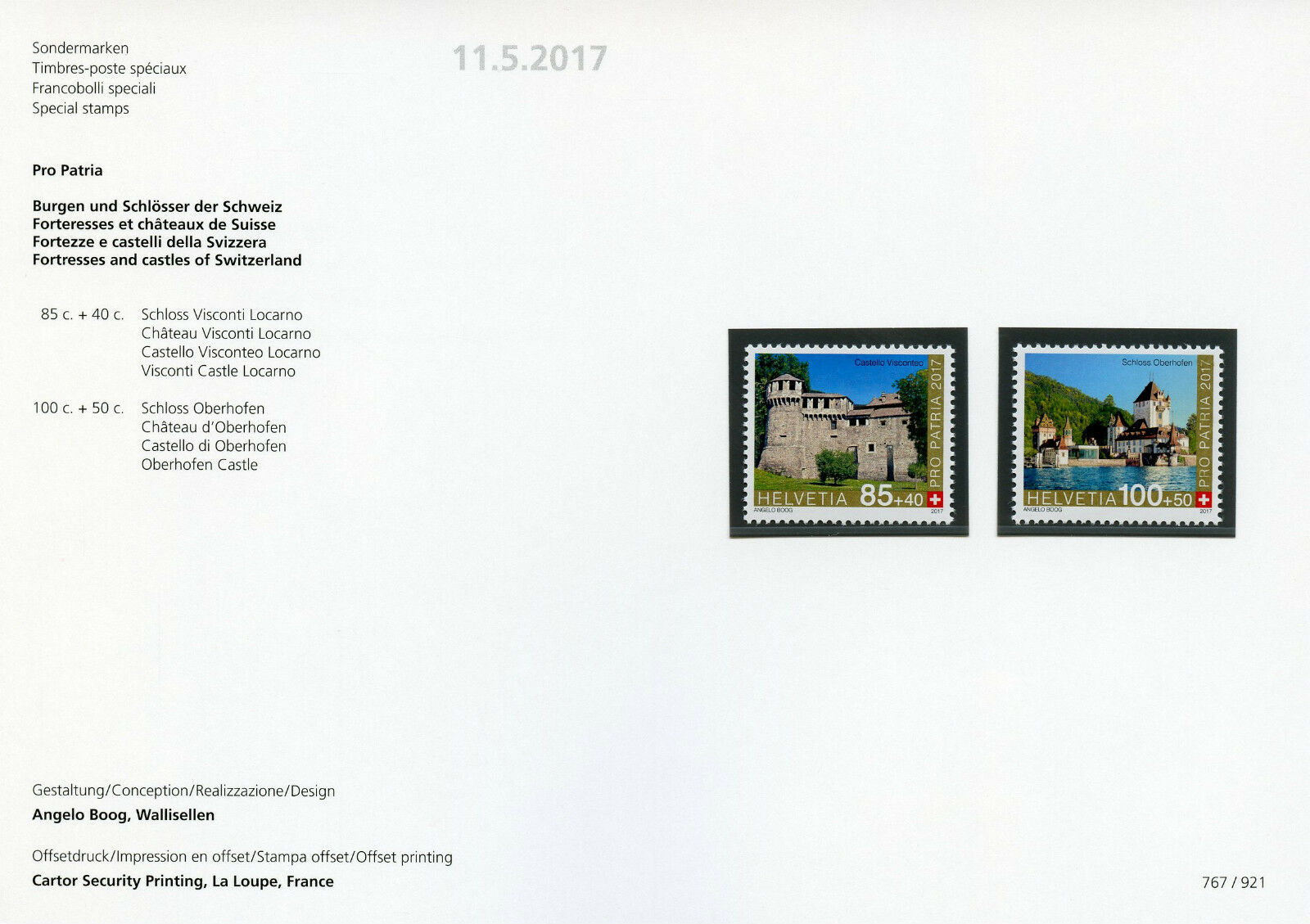 Switzerland 2017 MNH Pro Patria Fortresses & Castles 2v Special Folder Stamps