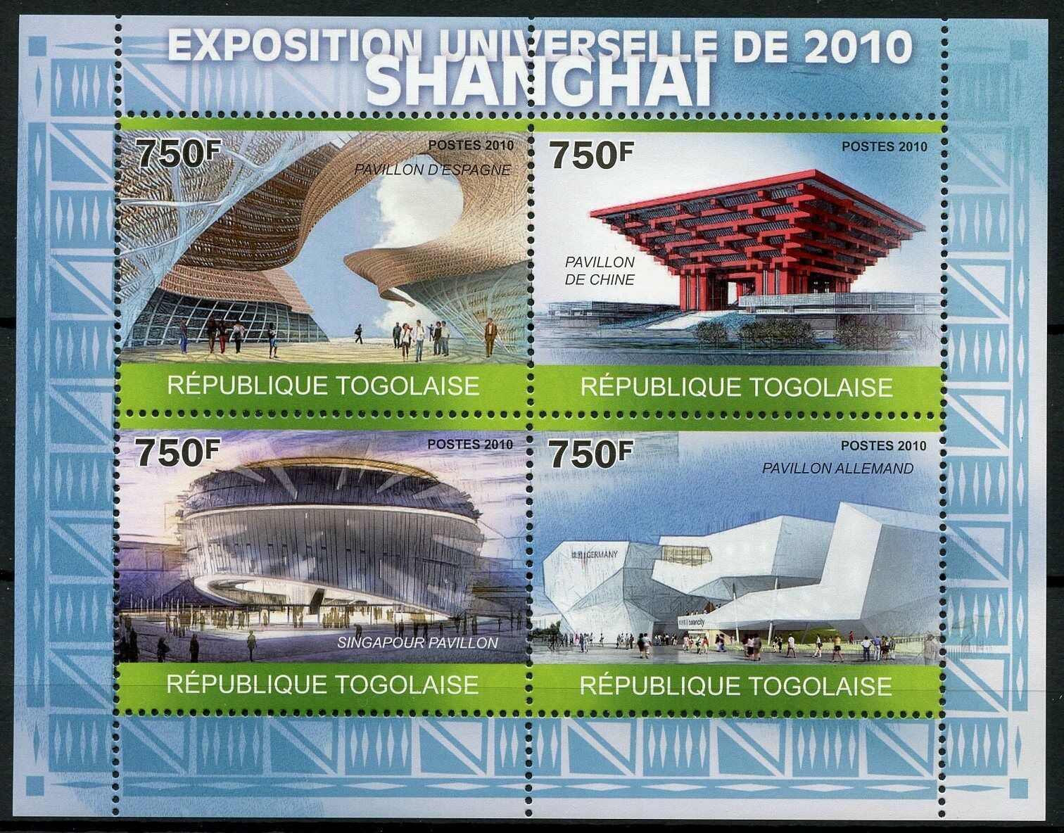 Togo Architecture Stamps 2010 MNH Shanghai Expo Buildings 4v M/S