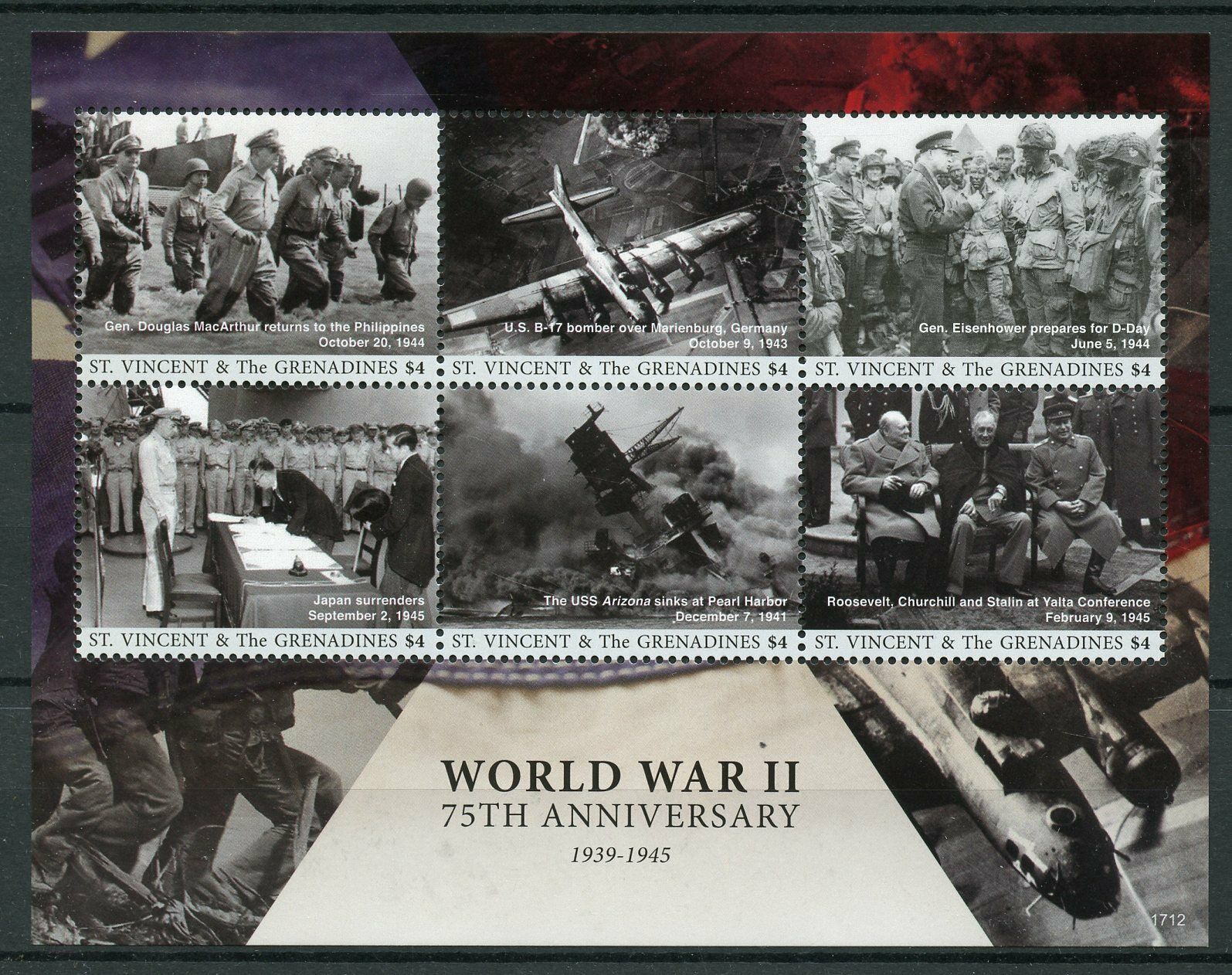 St Vincent & Grenadines Military Stamps 2017 MNH WWII WW2 World War II 6v M/S