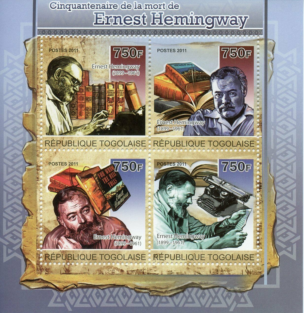 Togo Writers Stamps 2011 MNH Ernest Hemingway Famous People 4v M/S