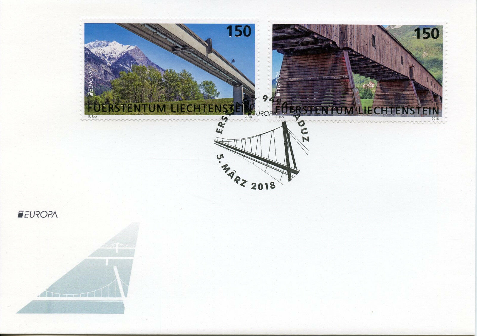 Liechtenstein 2018 FDC Bridges Bridge Europa 2v Set Cover Architecture Stamps