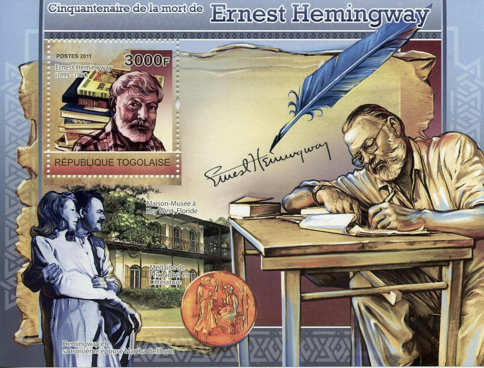 Togo Writers Stamps 2011 MNH Ernest Hemingway Famous People 1v S/S