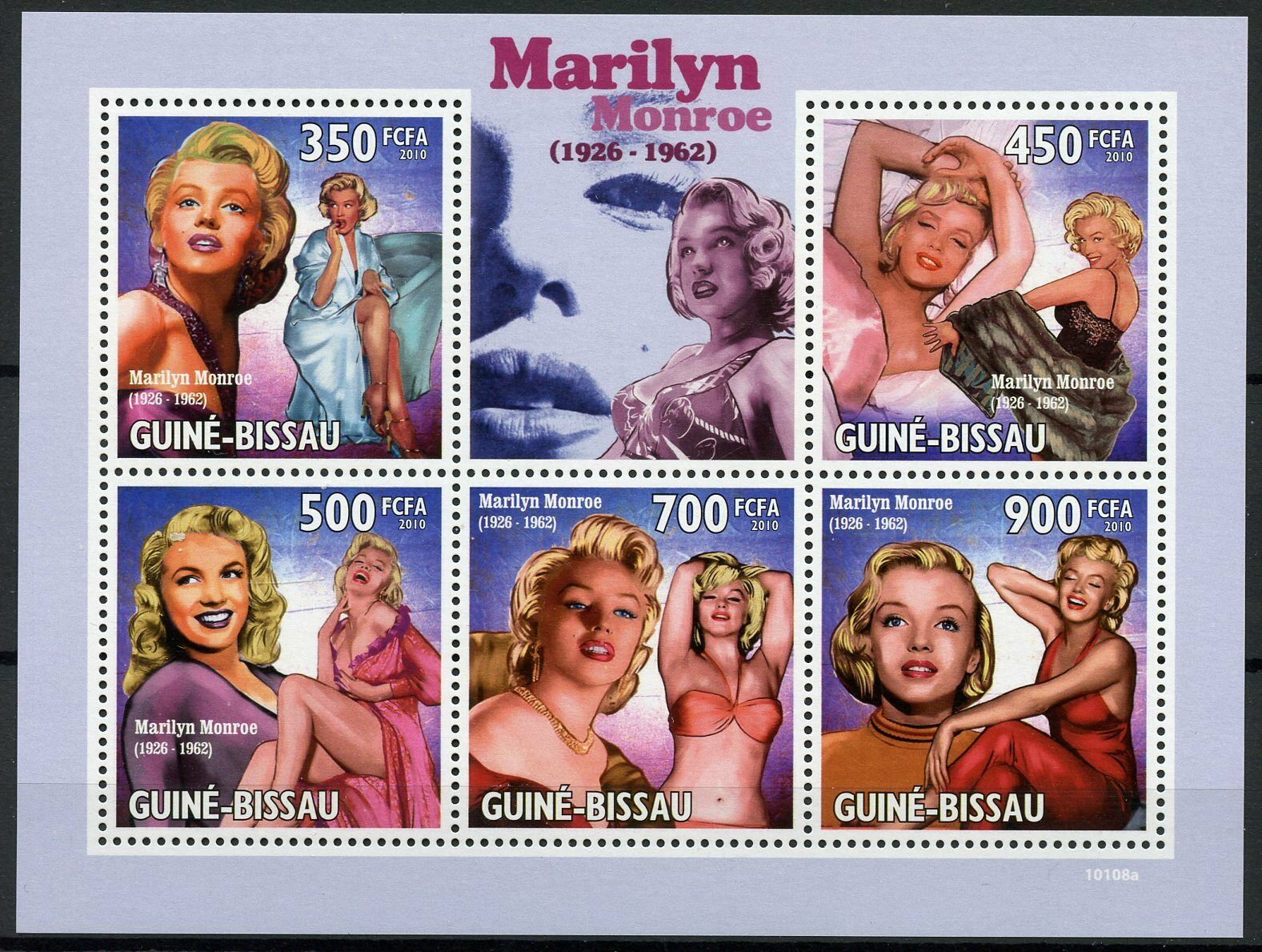 Guinea-Bissau Marilyn Monroe Stamps 2010 MNH Famous People Celebrities 5v M/S