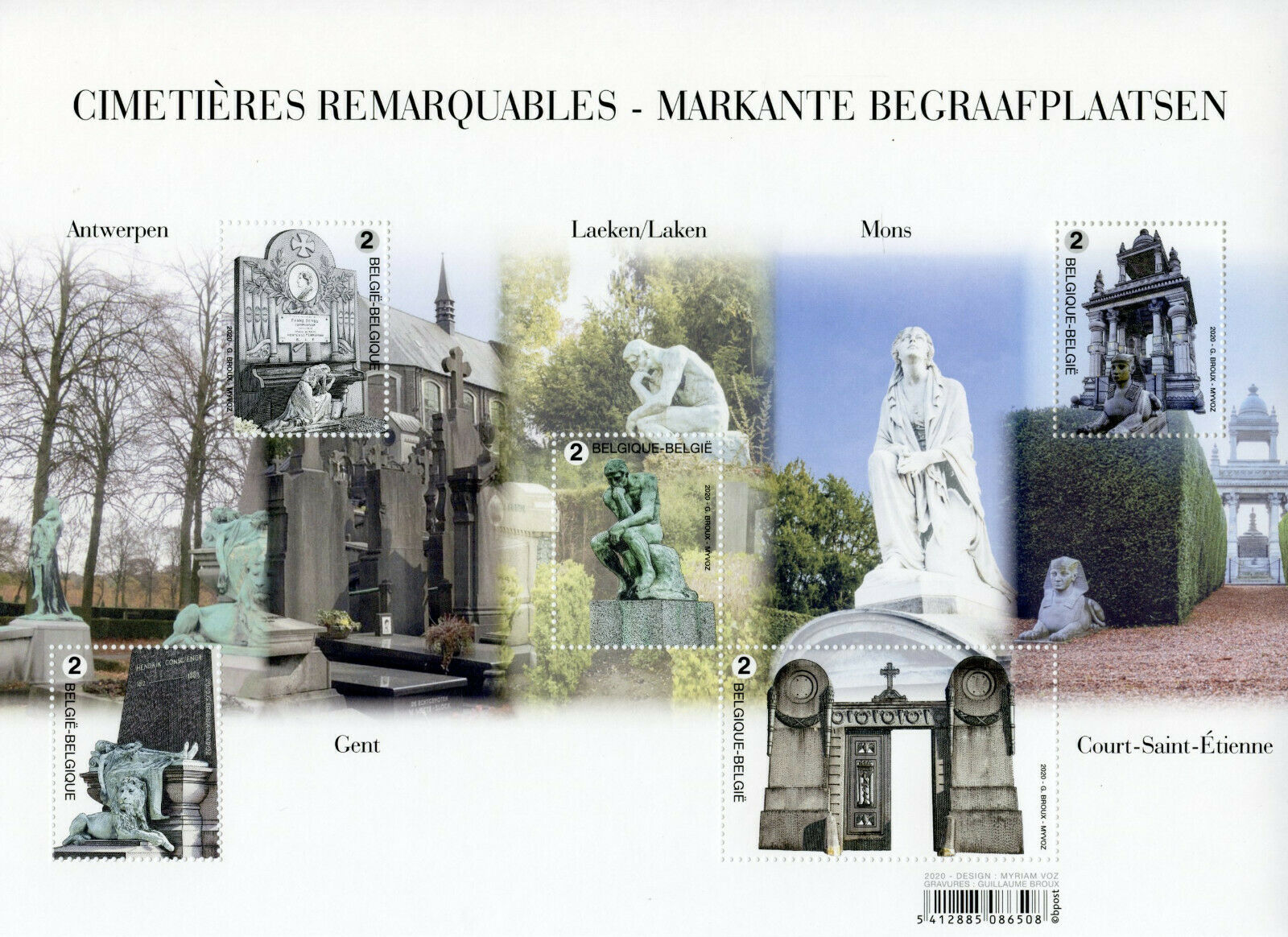Belgium Architecture Stamps 2020 MNH Striking Cemeteries Scupltures 5v M/S