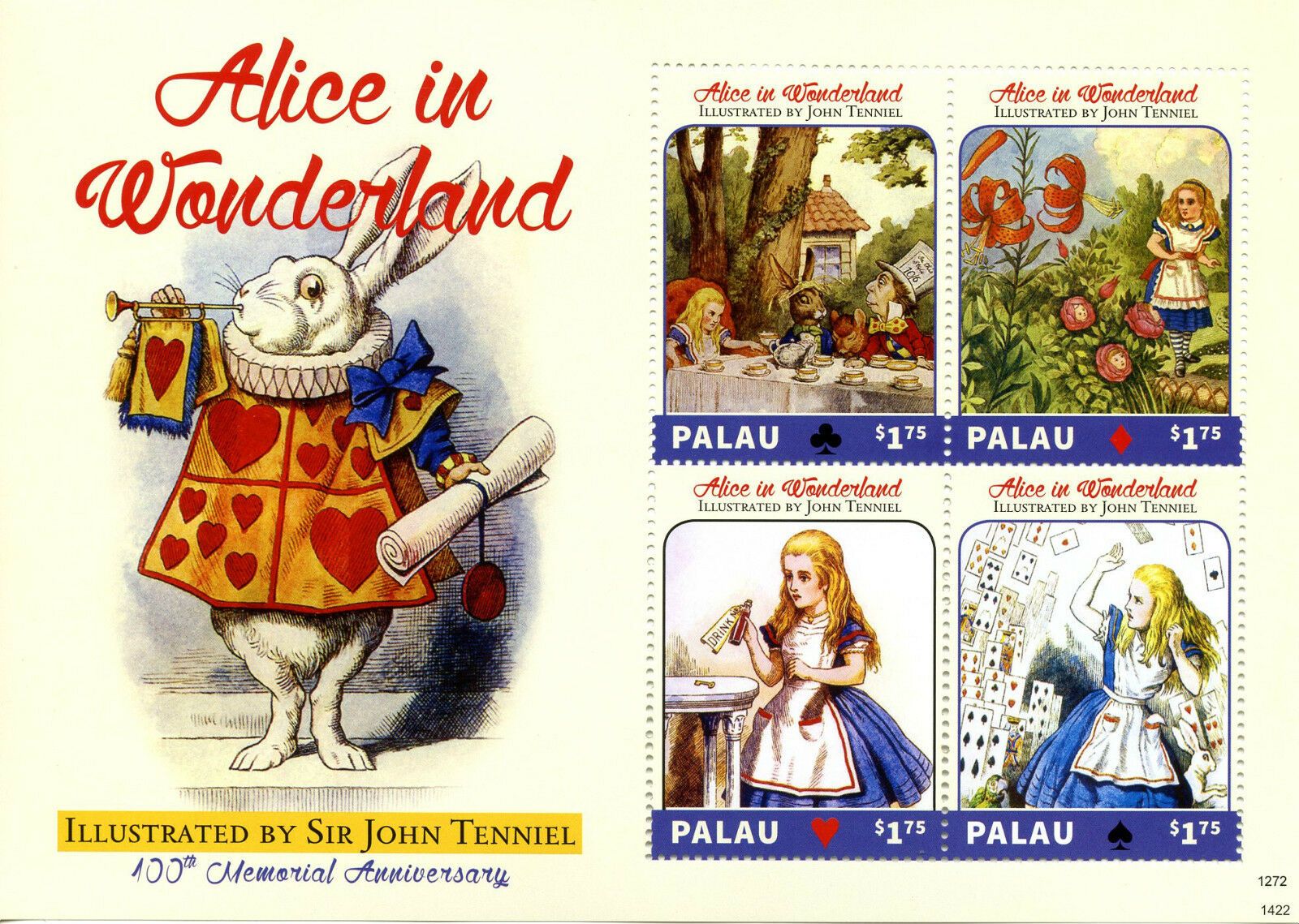Palau 2014 MNH Stamps Alice in Wonderland Sir John Tenniel 100th Mem 4v M/S II