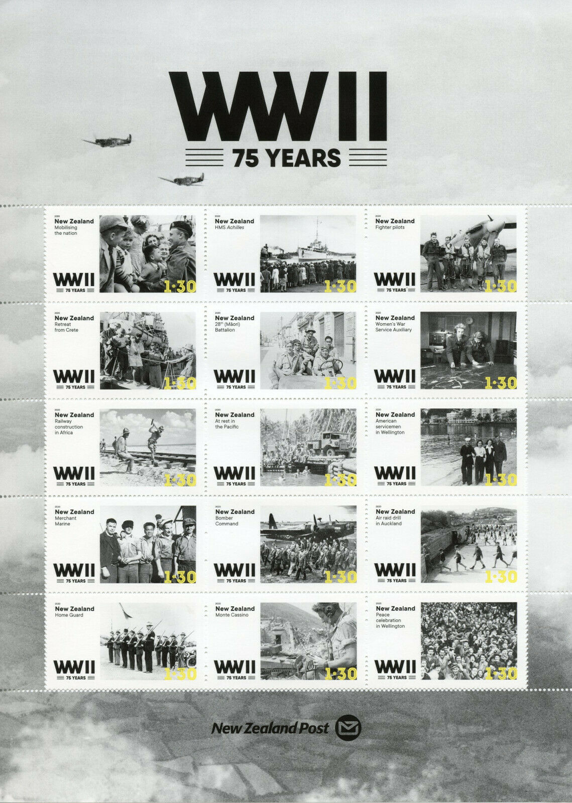 New Zealand NZ Military & War Stamps 2020 MNH WWII WW2 75 Years Aviation 15v M/S