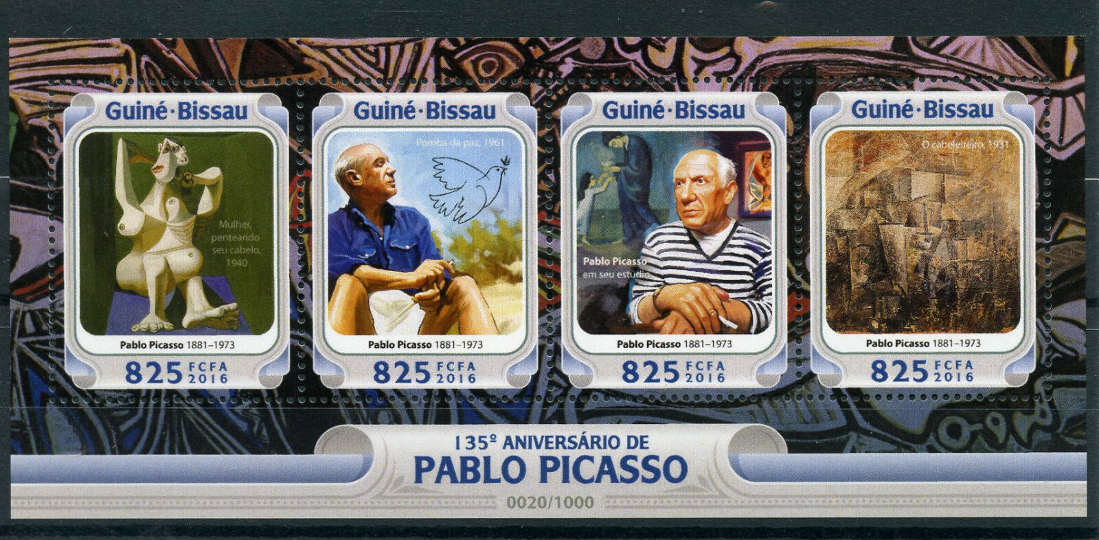 Guinea-Bissau 2016 MNH Pablo Picasso 135th Anniv 4v M/S Art Paintings Peace Dove