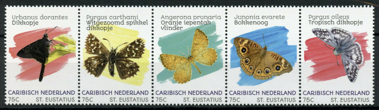 St Eustatius Caribbean Netherlands Butterflies Stamps 2020 MNH Insects 5v Strip