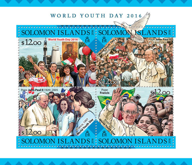 Solomon Islands 2016 MNH World Youth Day 4v M/S Pope John Paul II Francis Stamps