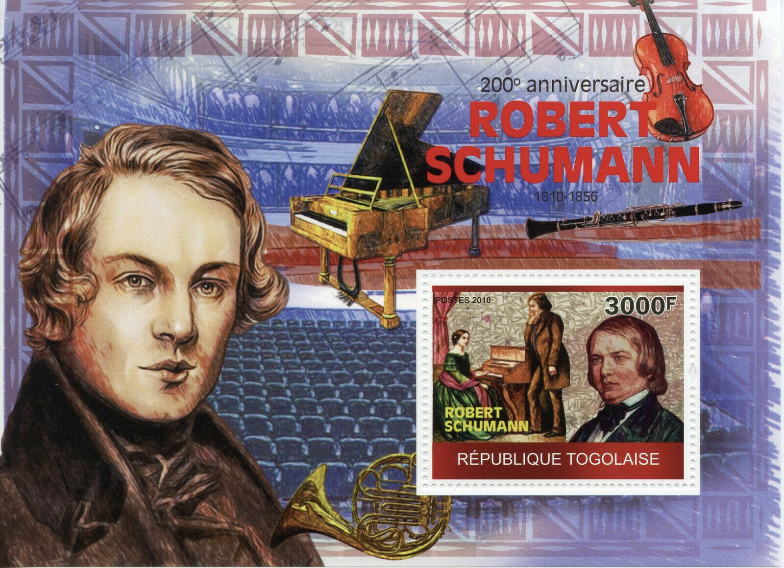 Togo Music Stamps 2010 MNH Robert Schumann Composers Pianos 1v S/S