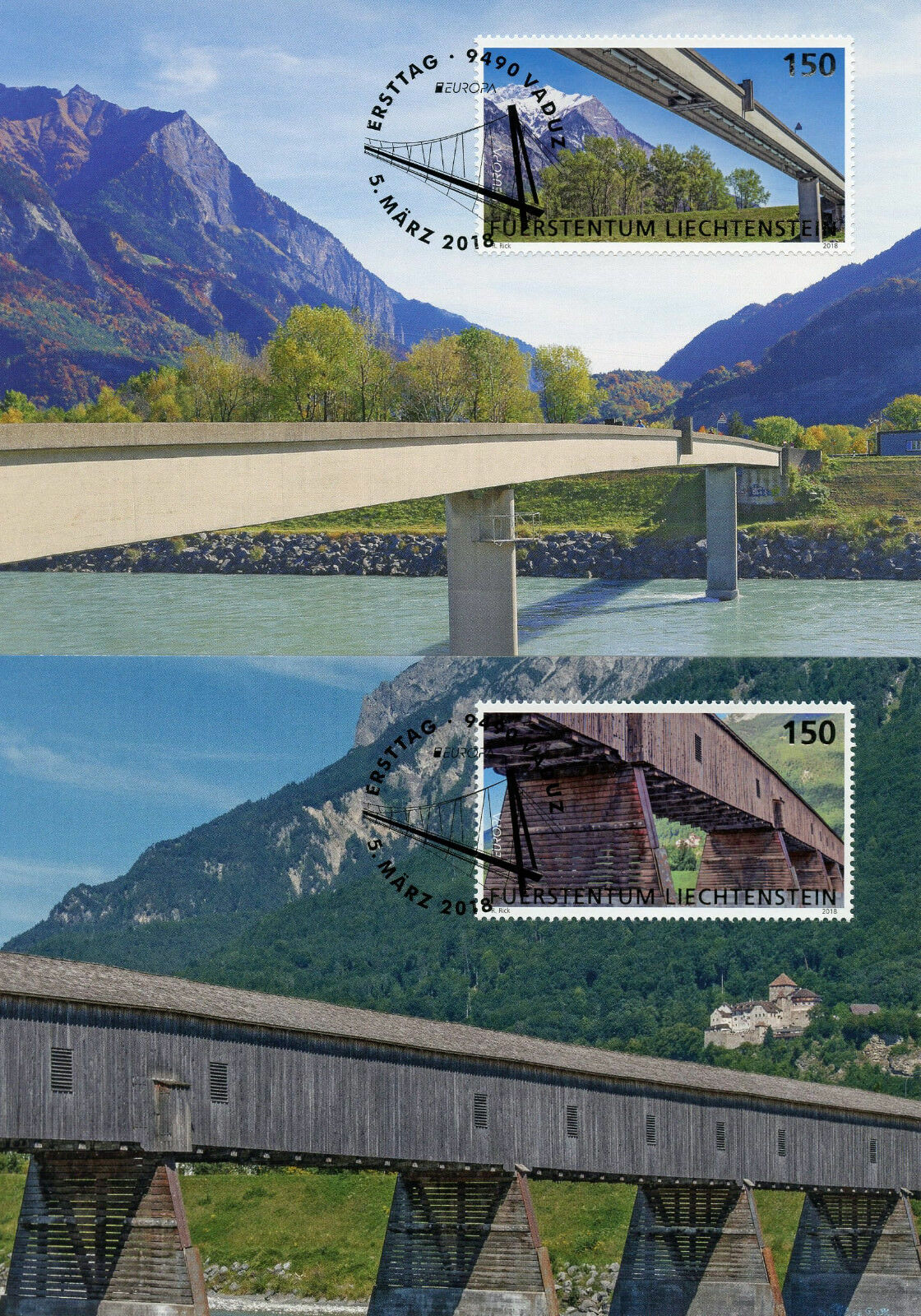 Liechtenstein 2018 MAXI Bridges Bridge Europa 2v Set Cards Architecture Stamps