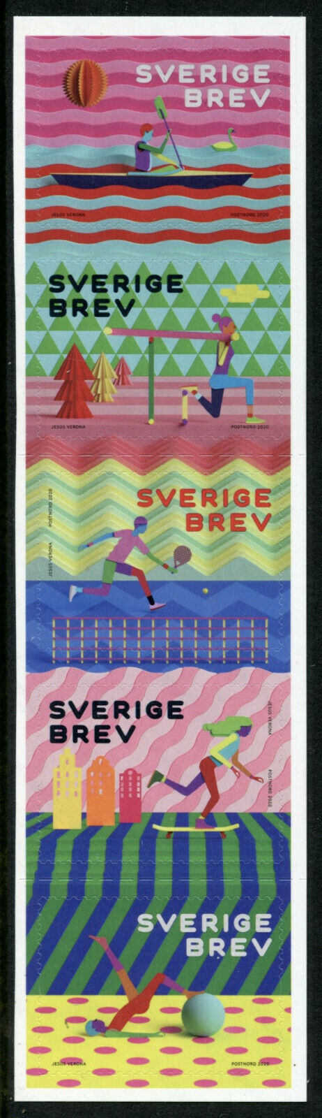 Sweden Sports Stamps 2020 MNH Active Leisure Tennis Skateboarding 5v S/A Strip
