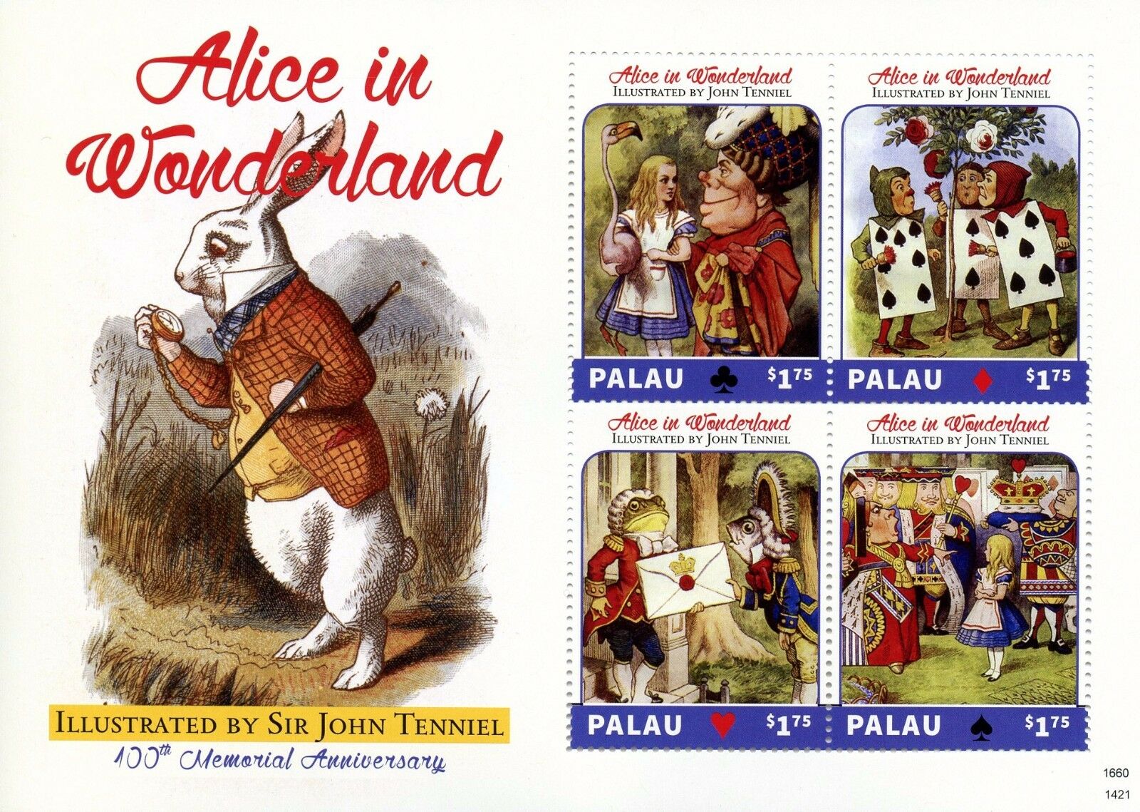 Palau 2014 MNH Stamps Alice in Wonderland Sir John Tenniel 100th Mem 4v M/S I