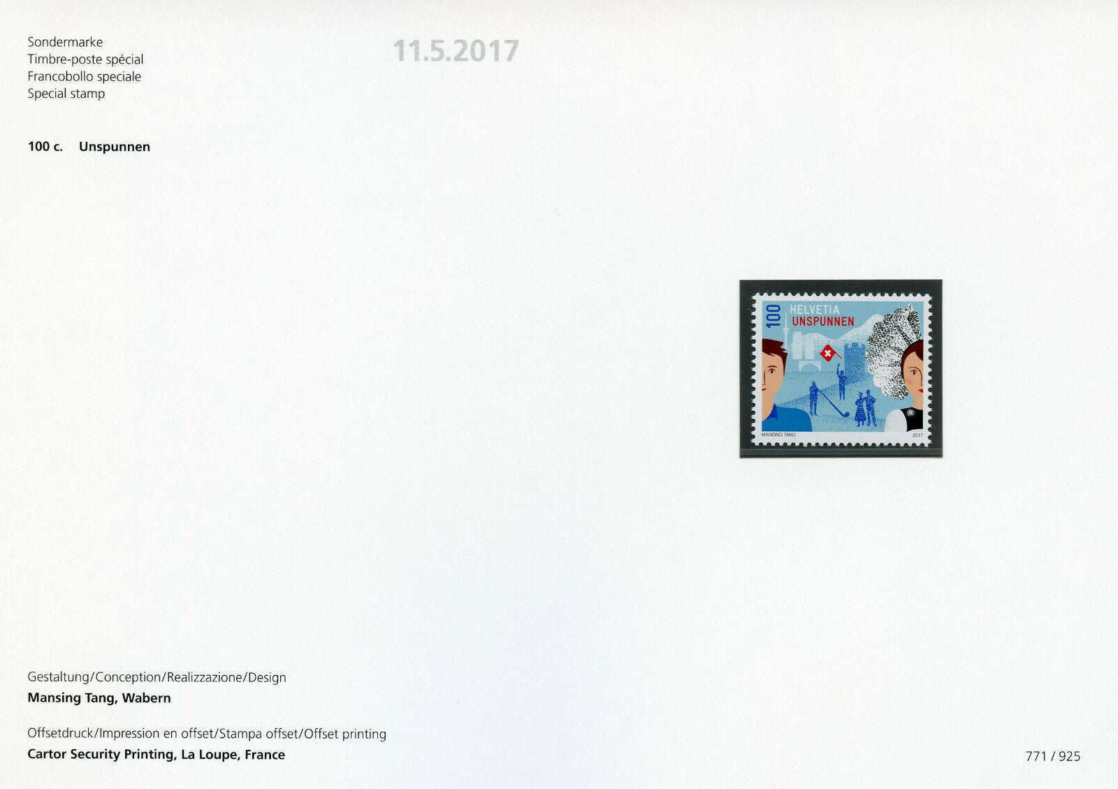 Switzerland 2017 MNH Unspunnen Unspunnenfest 1v Special Folder Festivals Stamps