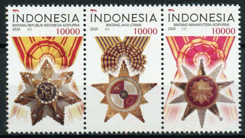 Indonesia Medals Stamps 2020 MNH Civil Service Orders Star Decorations 3v Strip