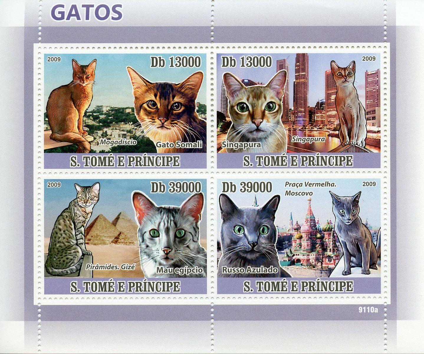 Sao Tome & Principe Cats Stamps 2009 MNH Egyptian Mau Singapura Cat 4v M/S