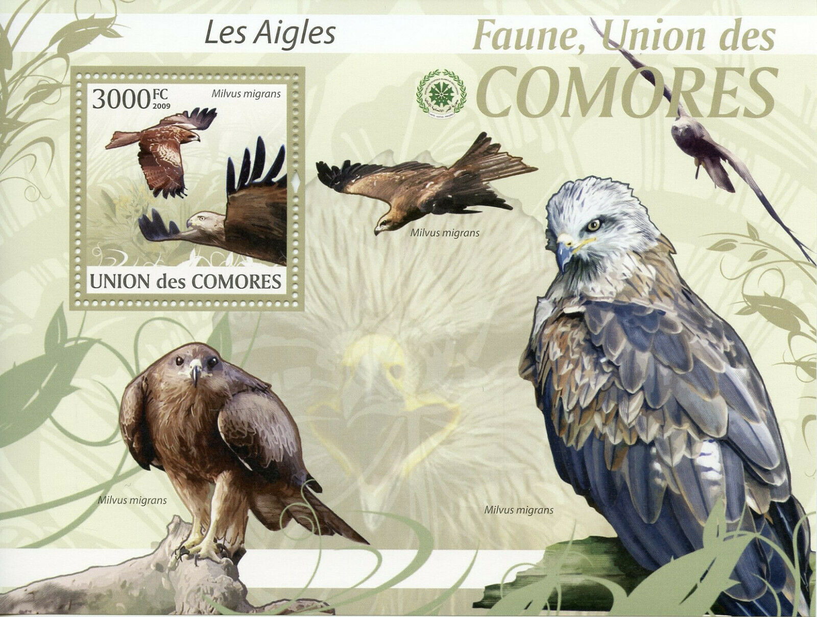 Comoros Birds of Prey on Stamps 2009 MNH Red Kite Kites Eagles Fauna 1v S/S
