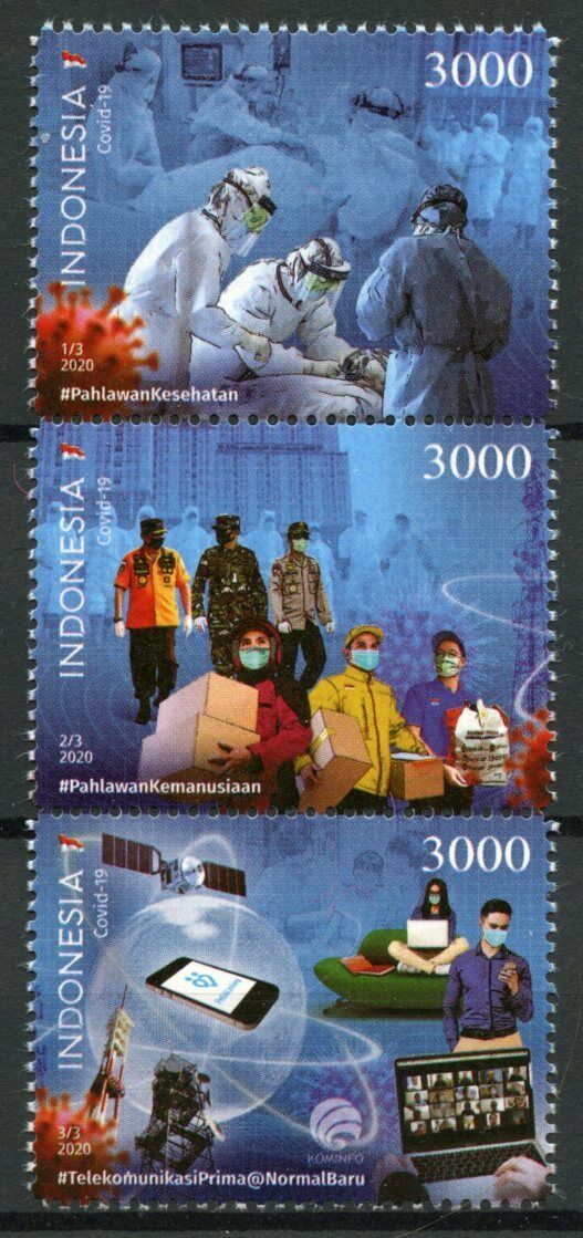 Indonesia Medical Stamps 2020 MNH Corona Science Telecoms Satellites 3v Strip A