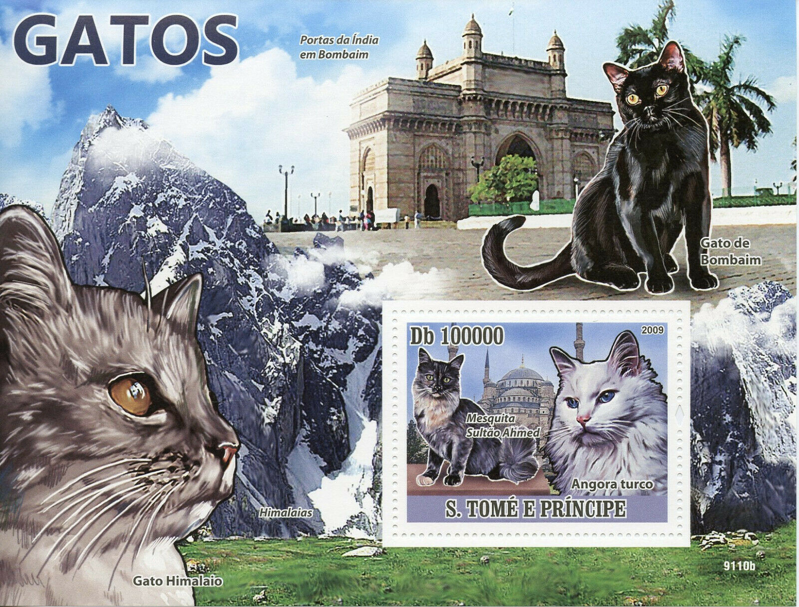 Sao Tome & Principe Cats Stamps 2009 MNH Turkish Angora Bombay Cat 1v S/S