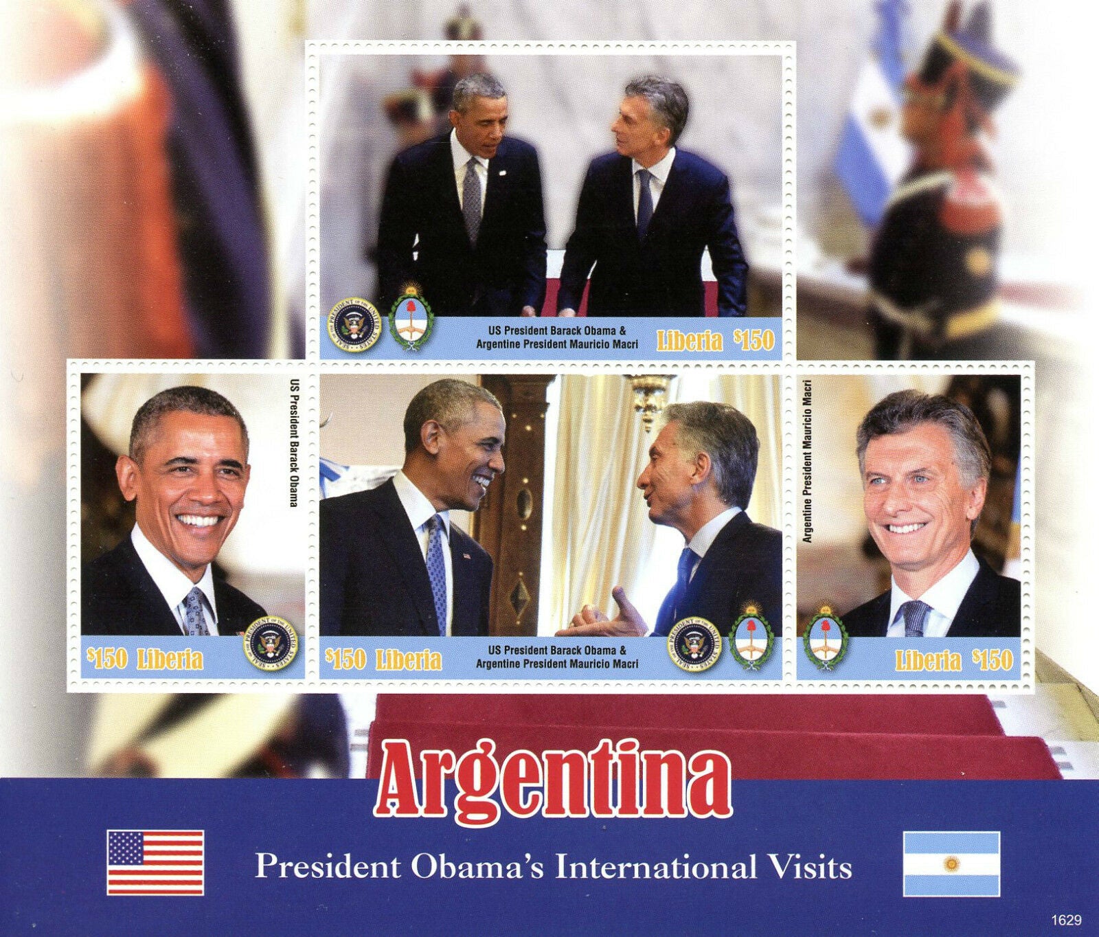 Liberia 2016 MNH Barack Obama Visits Argentina 4v M/S US Presidents Stamps