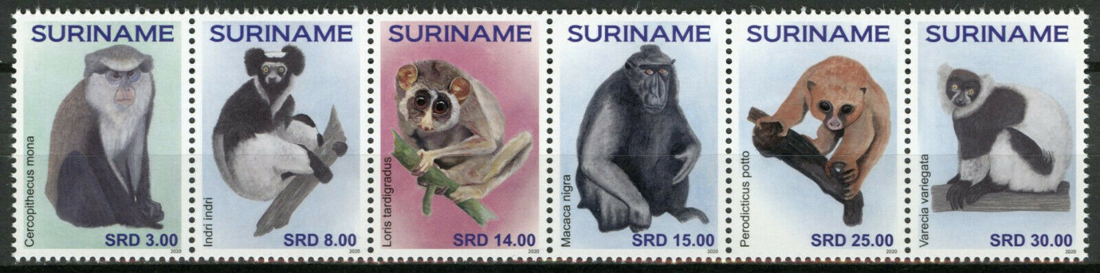 Suriname Wild Animals Stamps 2020 MNH Monkeys Primates Macaques Fauna 6v Strip