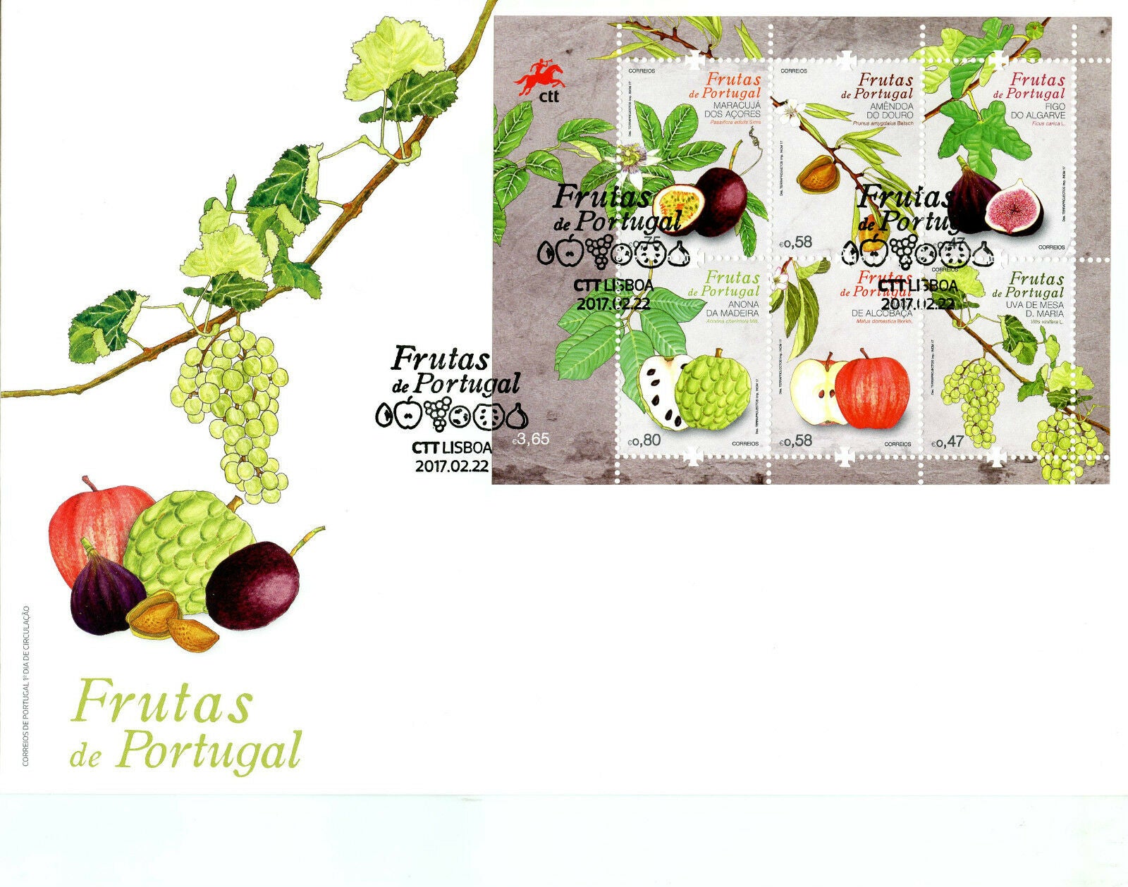 Portugal 2017 FDC Fruit Fruits Grapes Apples 6v M/S Cover Plants Trees Stamps