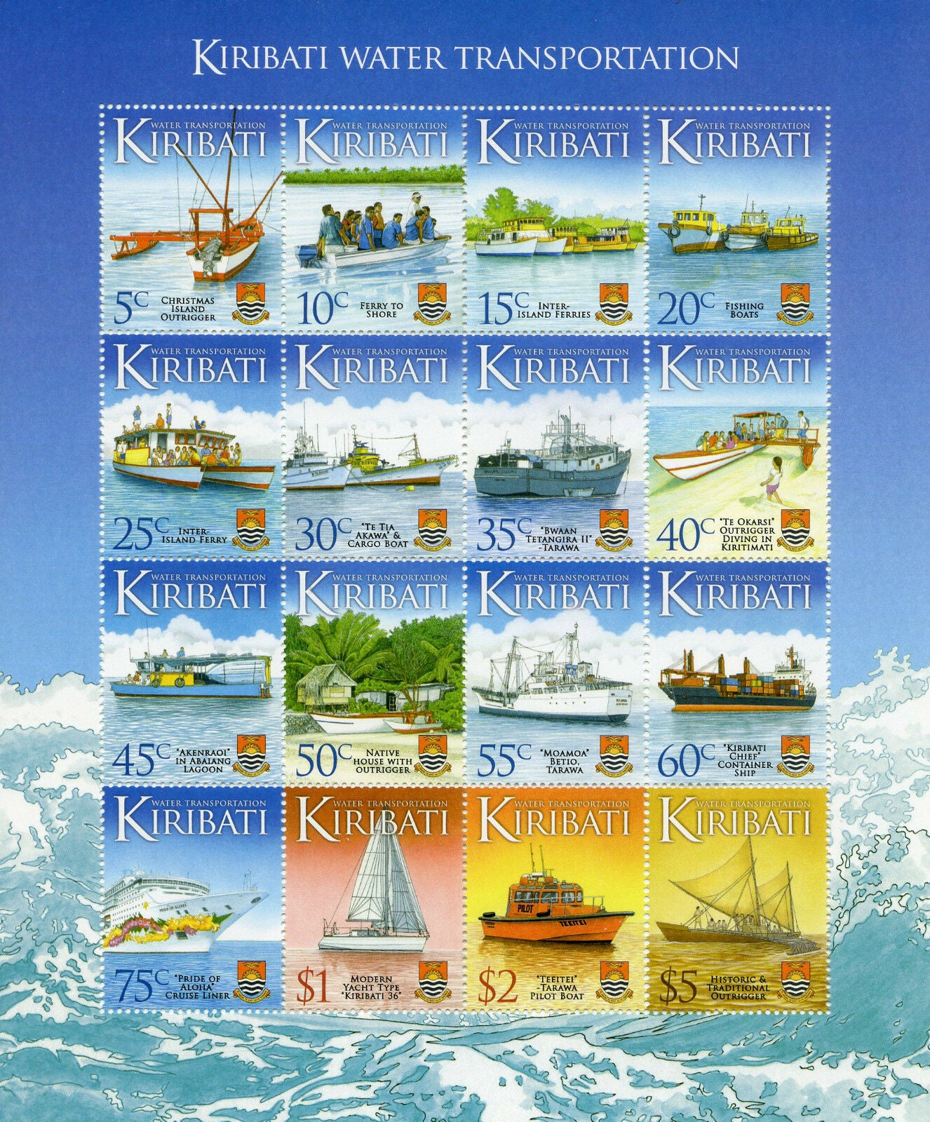 Kiribati 2013 MNH Ships Stamps Water Transport Transportation Definitives 16v M/S