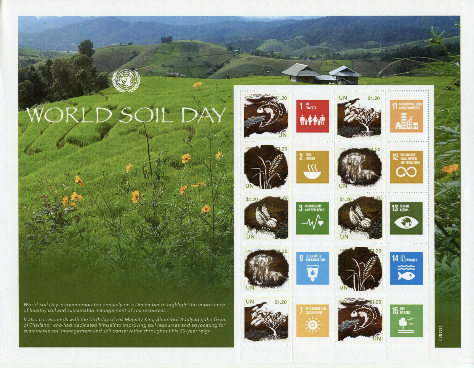 United Nations UN Nature Stamps 2020 MNH World Soil Day Elephants Fish 10v M/S