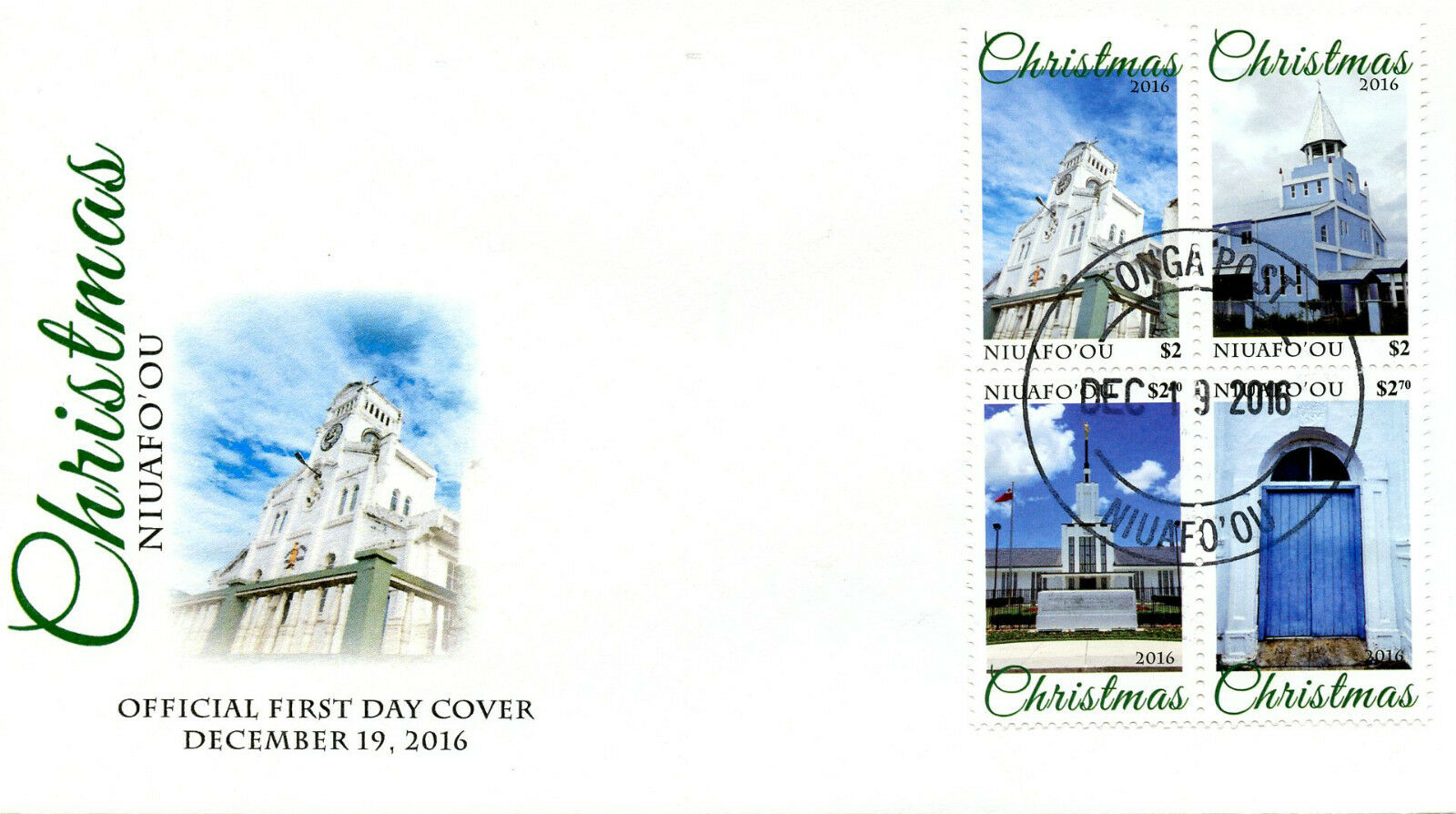Niuafo'ou 2016 FDC Christmas Churches 4v Cover Buildings Architecture Stamps