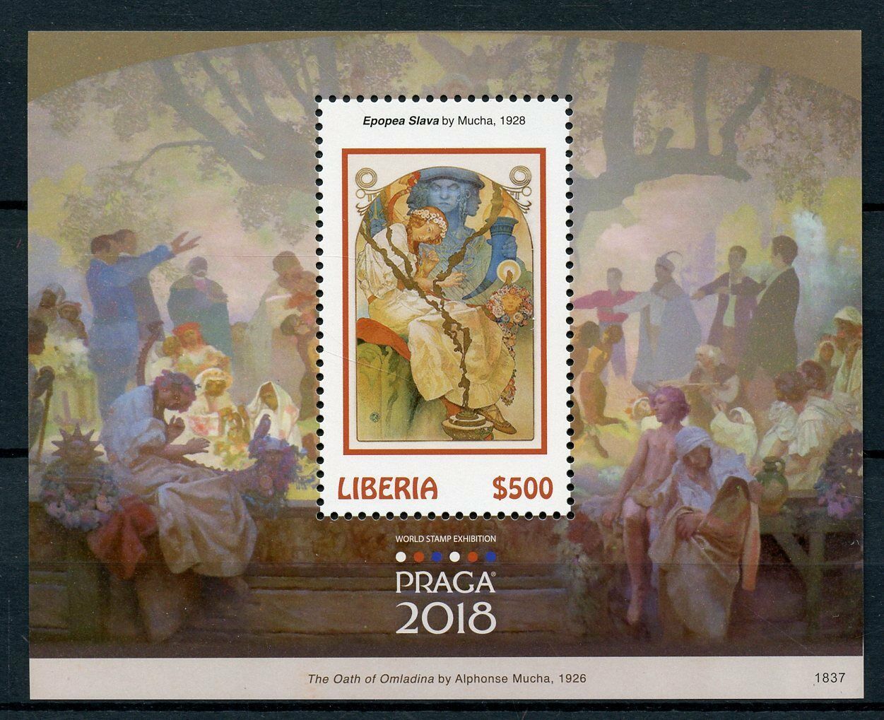 Liberia 2018 MNH Art Stamps Praga 2018 Alphonse Mucha Paintings 1v S/S I